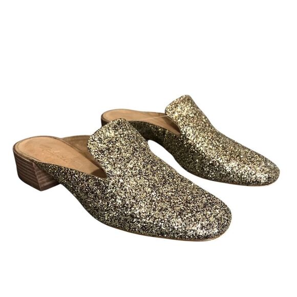 Madewell Shoes 7 1/2 The Willa Loafer Mule Gold Metallic Glitter 7.5 $128 - Picture 2 of 6